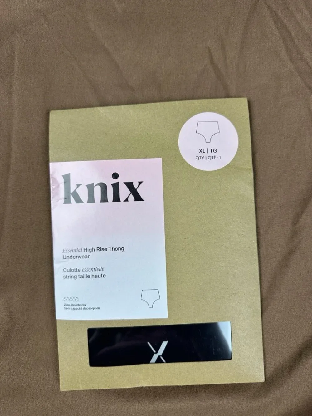 Knix Essential High Rise Thong Underwear Black Size XL Zero Absorbency NWT
